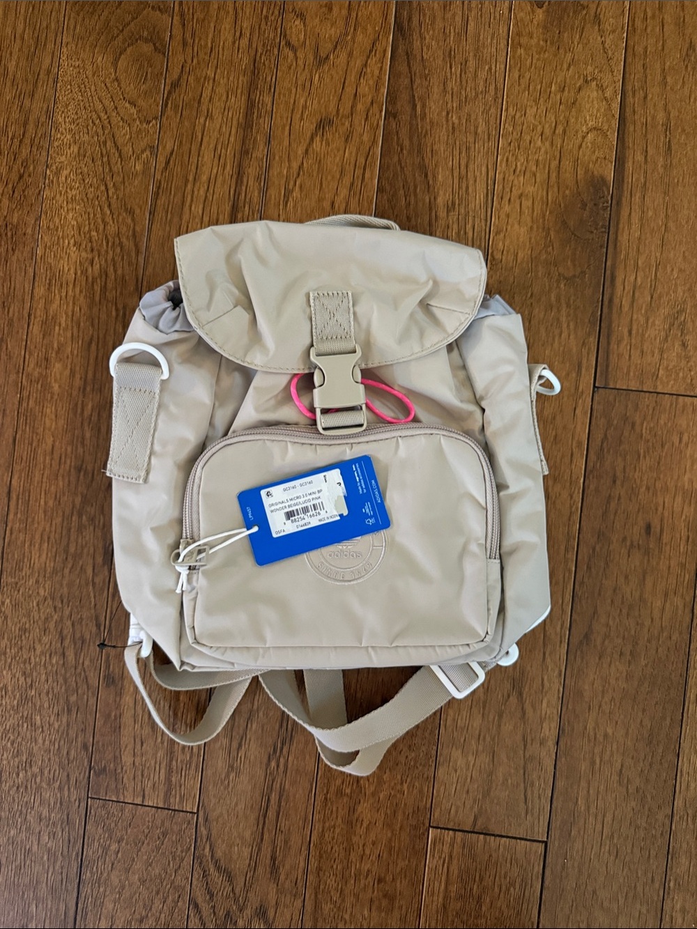 ADIDAS Cream Nylon Mini Backpack with Pink Accent - Picture 1 of 2